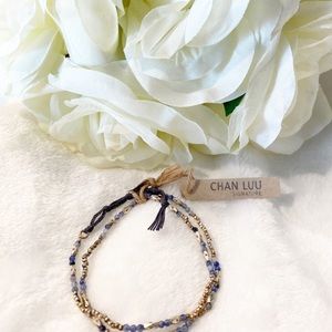 NWT Chan Luu Hematine & Etched Silver Wrap Bracelet. Light Blue Stones.